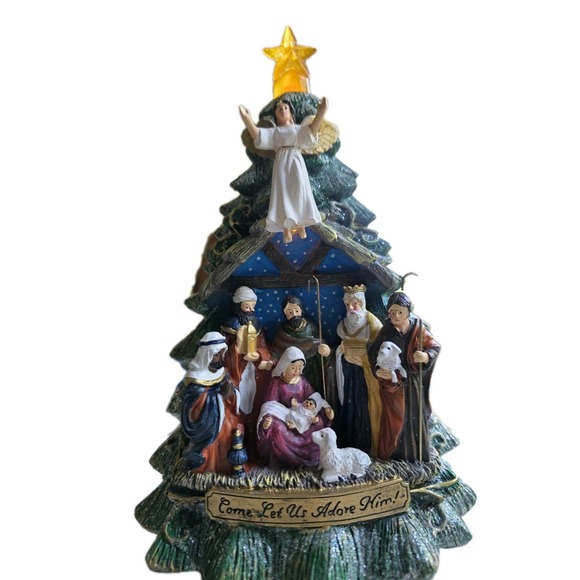 Musical Christmas Tree Nativity Scene LED Tabletop Come‎ Let Us Adore Him - Picture 1 of 13